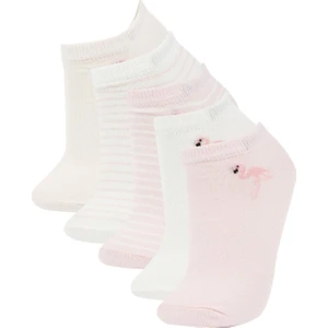 Kız Çocuk 5'li Pamuklu Cizgili Ve Flamingo Baskılı Patik Çorap W9532A6NS