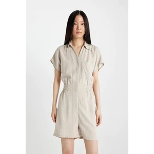 Gömlek Yaka Çizgili Keten Kısa Kollu Tulum C5995AX24SM