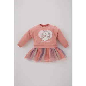 Kız Bebek Unicorn Baskılı Uzun Kollu Elbise B3530A523WN