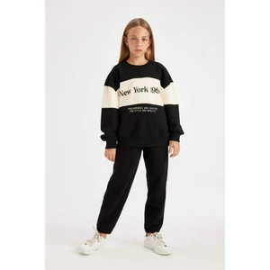 Kız Çocuk 2'li Takım Bisiklet Yaka Baskılı Sweatshirt Jogger Eşofman Altı A6809A824AU