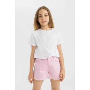 Kız Çocuk Relax Fit Bisiklet Yaka Basic Düz Kısa Kollu Tişört C9775A824HS