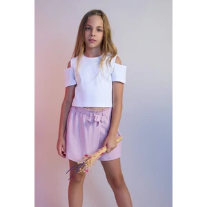 Kız Çocuk Slim Fit Dar Kesim Bisiklet Yaka Basic Düz Ribana Kısa Kollu Tişört C9714A824HS