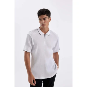 Slim Fit Dar Kesim Polo Yaka Kısa Kollu Fitilli Kaşkorse Yarım Fermuarlı Tişört D3948AX24SM