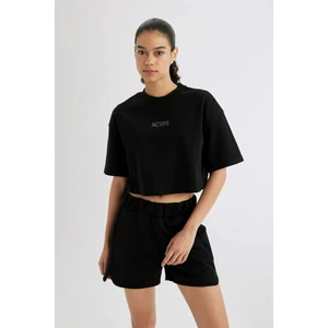 DeFactoFit Crop Bisiklet Yaka Baskılı Sporcu Kısa Kollu Tişört C1617AX24SM