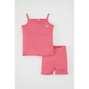 Kız Bebek 2'li Takım Baskılı Fitilli Kaşkorse Askılı Bluz Şort C1461A524SM