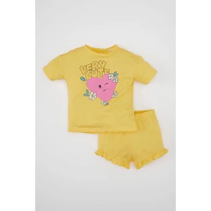 Kız Bebek 2'li Takım Bisiklet Yaka Baskılı Kısa Kollu Tişört Şort C0036A524SM