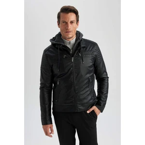 Slim Fit Dar Kesim Çıkarılabilir Kapüşonlu Fermuarlı Cepli Pelüş Astar Suni Deri Mont N9693AZ23WN