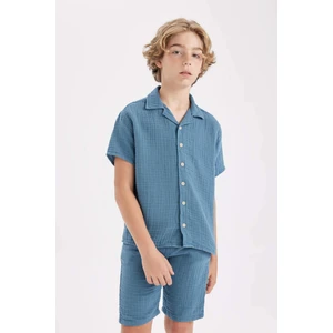 Erkek Çocuk Oversize Geniş Kalıp Polo Yaka Müslin Kısa Kollu Gömlek W3239A624HS