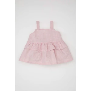 Kız Bebek Askılı Keten Görünümlü Çizgili Bluz D0885A524SM