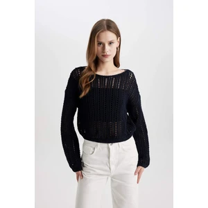 Crop Kayık Yaka Kroşe Triko Kazak C2177AX24SP
