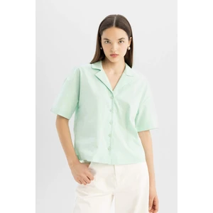 Coool Oversize Geniş Kalıp Pijama Yaka Flamlı Pamuk Kısa Kollu Gömlek C0743AX24SM