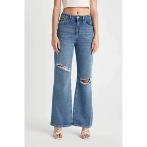 90's Wide Leg Yırtık Detaylı Yüksek Bel Uzun Jean Yıkamalı Pantolon C8607AX24HS