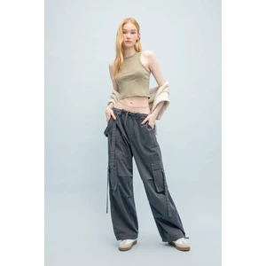 Coool Gabardin Kışlık Pantolon Basic Düz Wide Leg Geniş Bol Paça Bağcıklı Normal Bel Kargo Cepli B1205AX24SP
