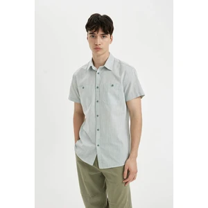Slim Fit Dar Kesim Yazlık Çizgili Pamuklu Kısa Kollu Gömlek C7361AX24SM