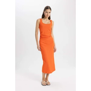 Straight Fit Kare Yaka Fitilli Kaşkorse Kolsuz Midi Elbise C4819AX24SM