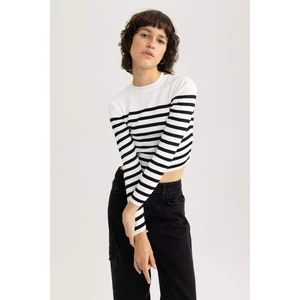 Slim Fit Çizgili Bisiklet Yaka Kazak