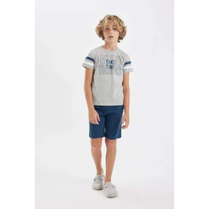Erkek Çocuk Pijama Takımı Bisiklet Yaka Baskılı Kısa Kollu Şortlu D1210A824SM