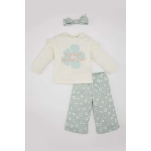 Kız Bebek Çiçekli Uzun Kollu Tişört Pantolon Saç Bandı 3'lü Takım C2154A524SP