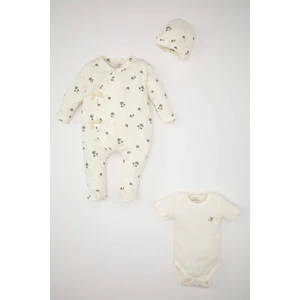 Kız Bebek 3'lü Takım Yeni Doğan Baskılı Çıtçıtlı Tulum Çıtçıtlı Body Şapka C2555A524SM