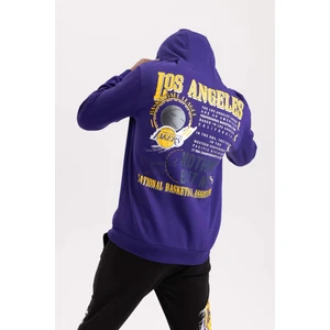 DeFactoFit NBA Los Angeles Lakers Standart Fit Kapüşonlu Kalın Sweatshirt A7281AX23AU