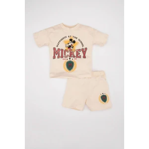 Erkek Bebek 2'li Takım Disney Mickey & Minnie Penye Kısa Kollu Tişört Beli Lastikli Şort