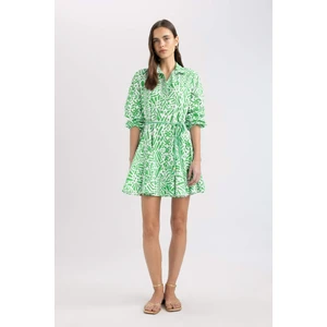 Gömlek Yaka Desenli Uzun Kollu Poplin Mini Elbise Z7469AZ24SP