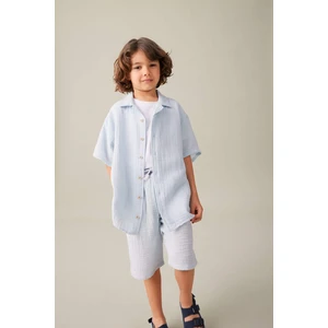 Erkek Çocuk Oversize Geniş Kalıp Polo Yaka Müslin Kısa Kollu Gömlek W3239A624HS