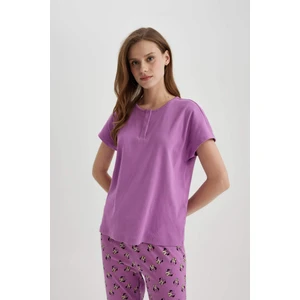 Regular Fit Bisiklet Yaka Kısa Kollu Casual Pijama Üstü-Fall in Love Z5331AZ24SP