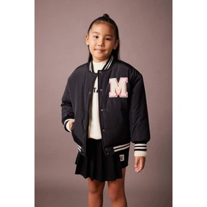 Kız Çocuk Su İtici Nakışlı Kolej Yaka Çıtçıt Kapamalı Çift Cepli Mevsimlik Hafif Bomber Mont Ceket A0887A823AU