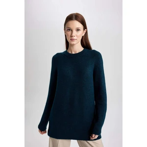 Regular Fit Bisiklet Yaka Basic Düz Triko Kazak Tunik B2709AX23WN