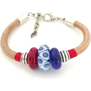 Mavi Murano Camı Boncuklu Deri Bileklik