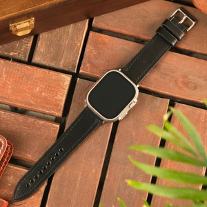 Apple Watch Siyah Deri Kordon 38MM 40MM 41MM 3 4 5 6 7 Se 8 9 Uyumlu Hakiki Deri Kayış