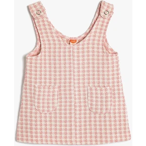 Kolsuz Elbise V Yaka Midi Boy Tüvit Kuşgözü Detaylı Cepli Pamuk Karışımlı