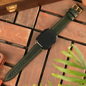 Apple Watch Kordon 38MM 40MM 41MM 3 4 5 6 7 Se 8 9 Uyumlu Kahverengi Hakiki Deri Kayış Yeşil