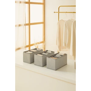 Ocean Home Textile 3'lü 6 Bölmeli Gri Balıksırtı Çekmece Içi Düzenleyici Kutu Set 13 x 28 x 13 cm