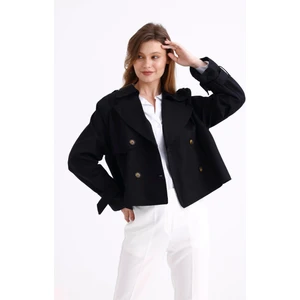 %100 Pamuk Gabardin Astarlı Oversize Geniş Kalıp Kadın Crop Kısa Trençkot 1122