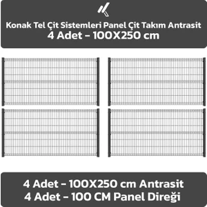 KONAK TEL ÇİT SİSTEMLERİ PANEL ÇİT TAKIM (4 ADET PANEL ÇİT TELİ 100X250 CM + 4 ADET PANEL ÇİT DİREĞİ)