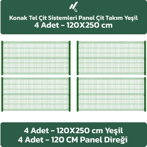 KONAK TEL ÇİT SİSTEMLERİ PANEL ÇİT TAKIM (4 ADET PANEL ÇİT TELİ 120X250 CM + 4 ADET PANEL ÇİT DİREĞİ 120 CM)
