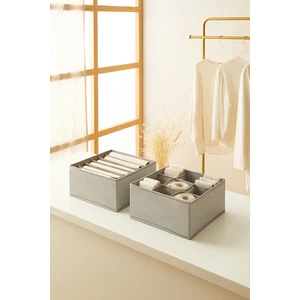 Ocean Home Textile 2'li Bölmeli Gri Çekmece İçi Dolap Çamaşır Düzenleyici Katlanır Saklama Kutusu Organizer Set