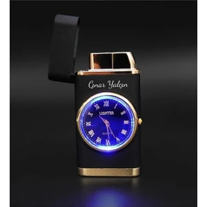 Kişiye Özel Lüks Saatli Pürmüzlü Gazlı Çakmak