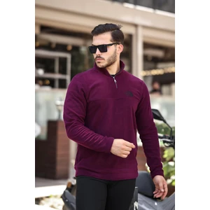 Vişne Çürüğü Unisex Nakışlı Dik Yaka Yarım Fermuarlı Polar Sweatshirt- 2321