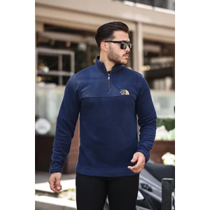 Lacivert Unisex Nakışlı Dik Yaka Yarım Fermuarlı Polar Sweatshirt- 2321