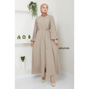 Hale Omuz Pileli Balon Kol Ferace Taş