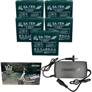 5'li Set 12V 24 Ah Elektrikli Motosiklet Aküsü ve Ortec 60V 24AH Elektrikli Bisiklet Şarj Aleti Seti