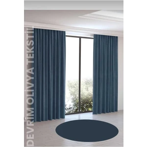 Devrim Olivya Tekstil Lüks 1. Sınıf Düz Dikim Açık Indigo Ada Fon Perde