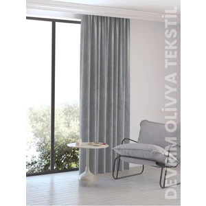 Devrim Olivya Tekstil Lüks  Düz Dikim Açık Gri Ada Fon Perde