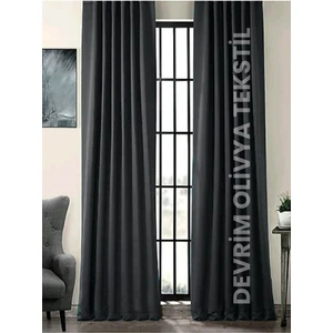 Devrim Olivya Tekstil Lüks  Özel Dikim Antrasit Blackout  Ekstraforlu Fon Perde