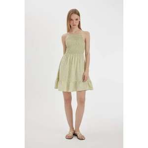 Coool Halter Yaka Çiçekli Maroken Askılı Mini Elbise C0925AX24HS