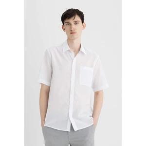 Relax Fit Yazlık Polo Yaka Pamuklu Kısa Kollu Beyaz Gömlek C7598AX24SM