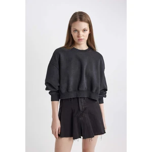 Coool Crop Kalın Kumaş Yıkamalı Soluk Efektli Basic Sweatshirt C2119AX24SP